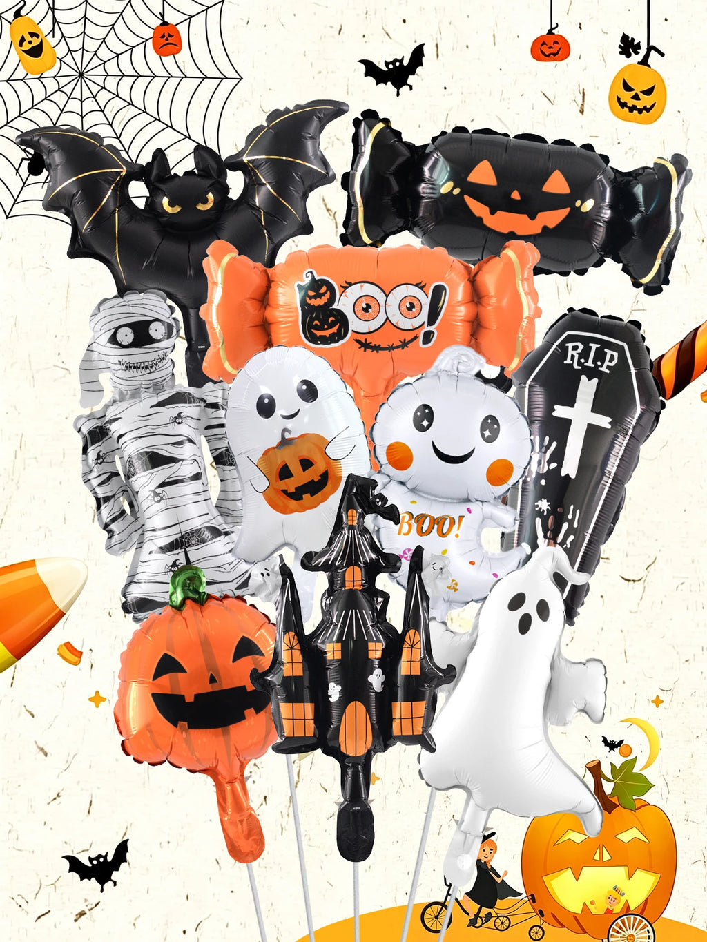 10pcs Mini Halloween foil balloon set Halloween Haunted Houses Pumpkin