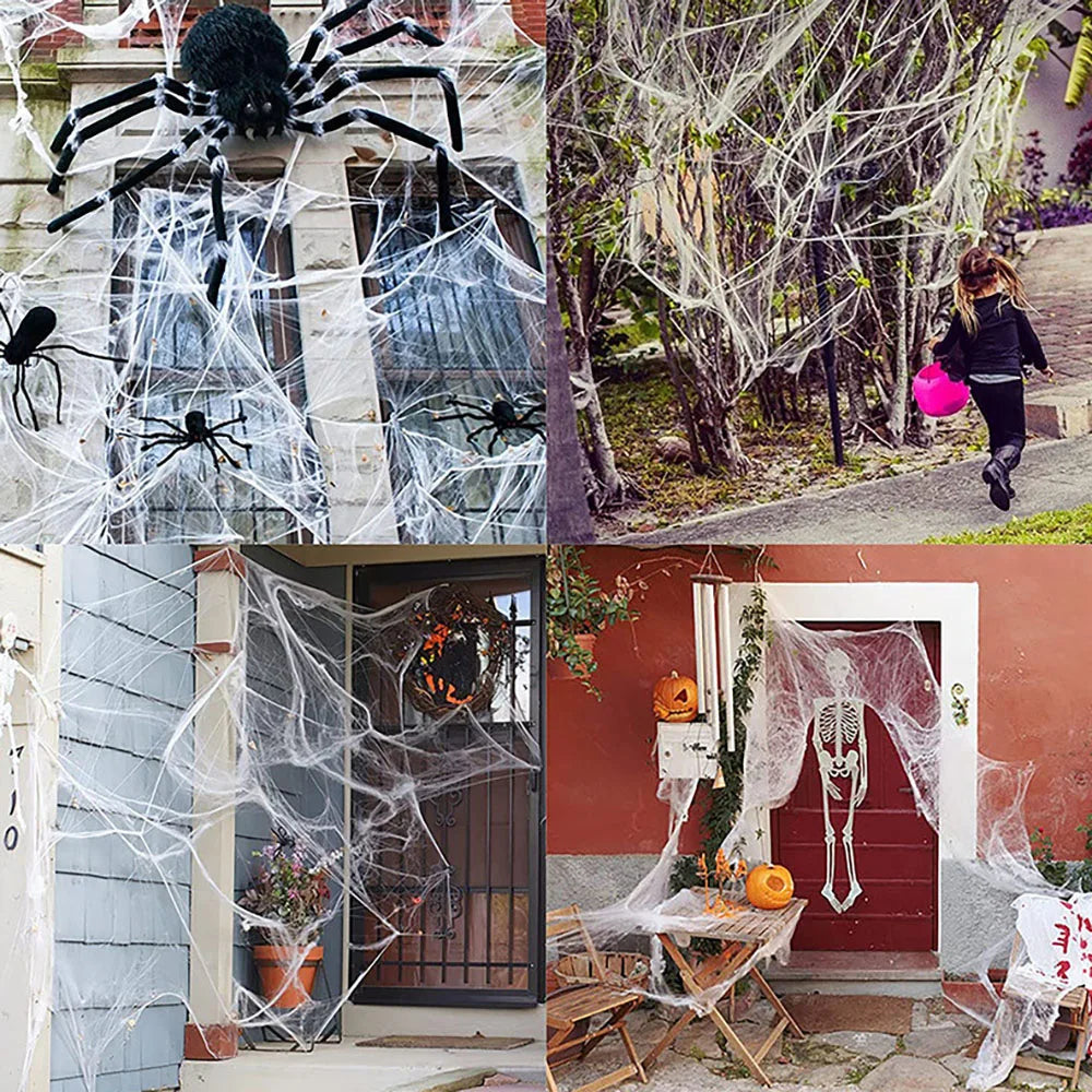 Halloween Decoration Spider Web Artificial Cobweb Stretchy Cobweb Spider