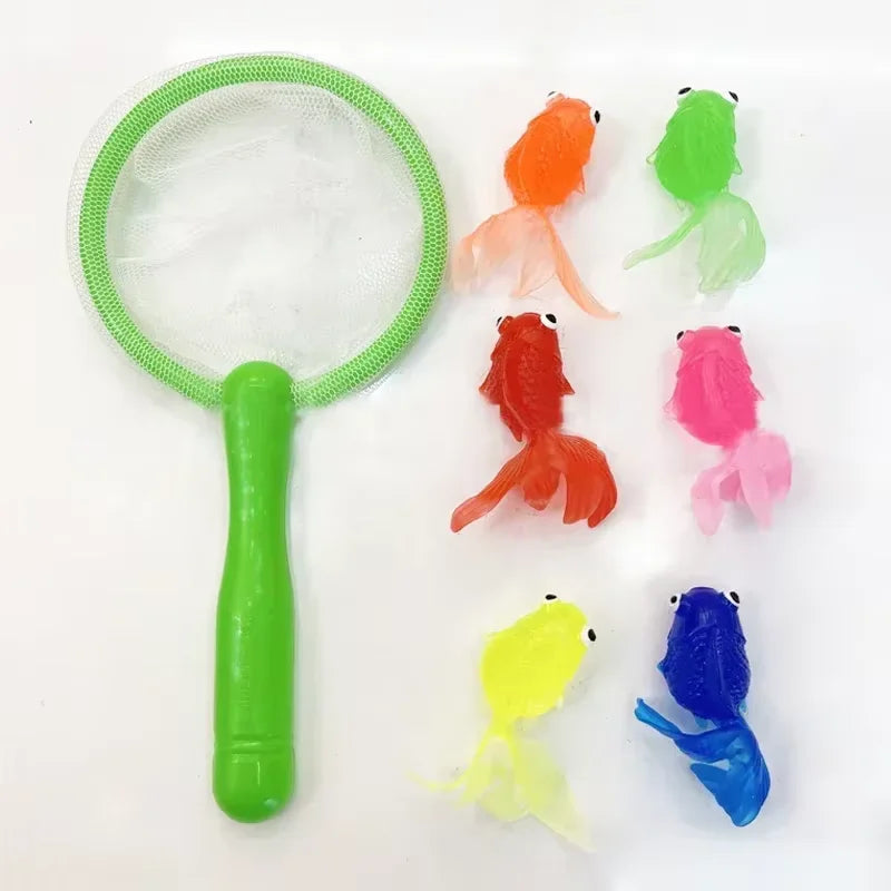 Children's Water Toy Soft Rubber Marine Life Buoy Goldfish Net Fishing Model