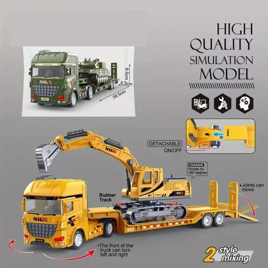 1pcs Scale-Carrier Container Engineering Set Vehicle Excavator Transport Truck