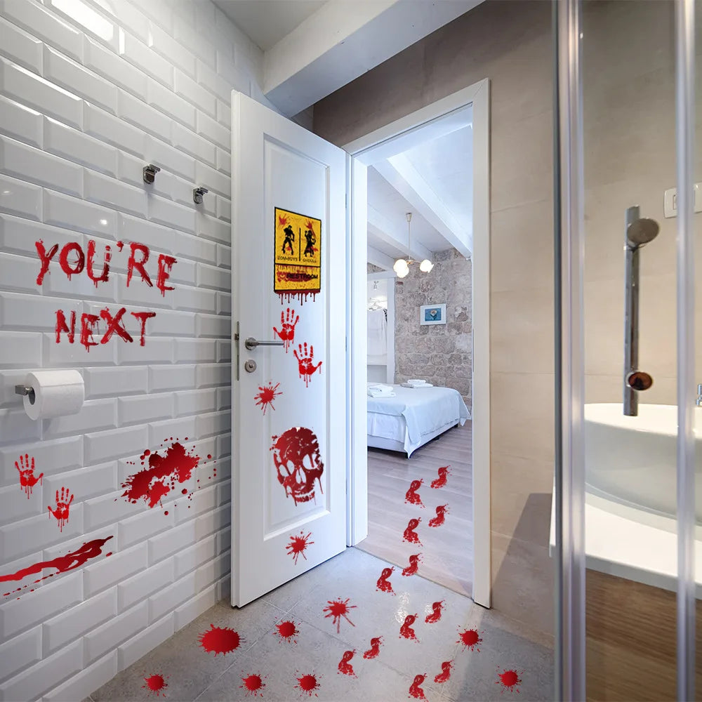Halloween Wall Doors Windows Stickers Blood Handprint Footprint Skull