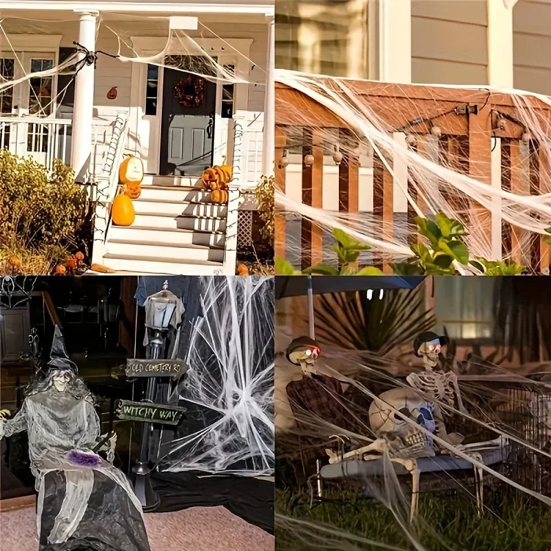 Stretchable Spider Webs 2 Spiders Each Party Supplies Halloween Cobweb Decorations