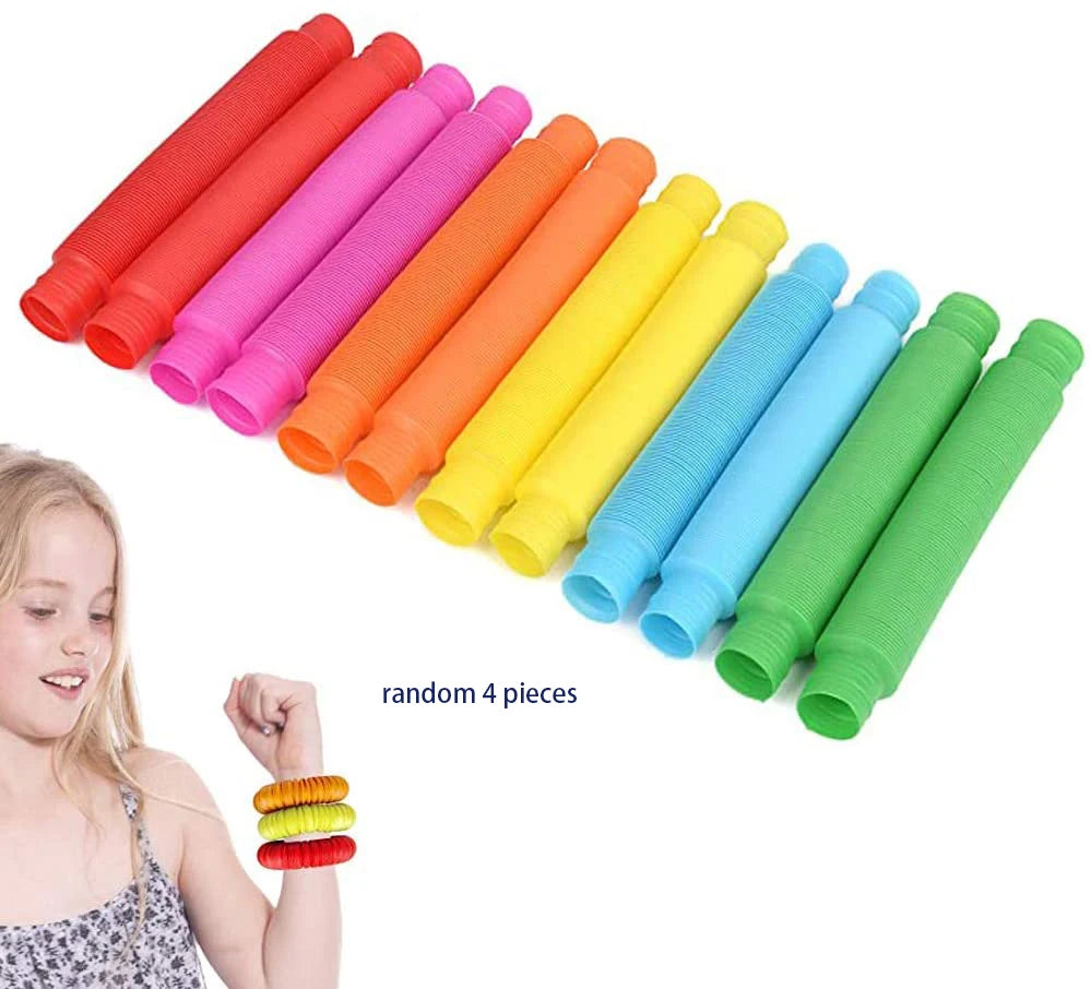 4 Pack Mini Pop Tube Sensory Fidget Toy Colorful Heavy-Duty Construction