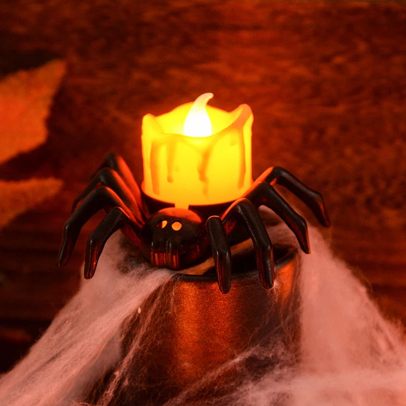 1PCS Halloween Decorations LED Candle Light Plastic Spider Pumpkin Lamp Home