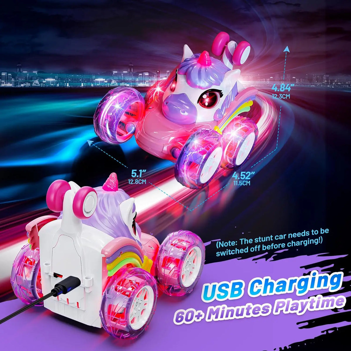 2.4G Lighting unicorn Remote Control Stunt Dump Truck Chase Light Twist