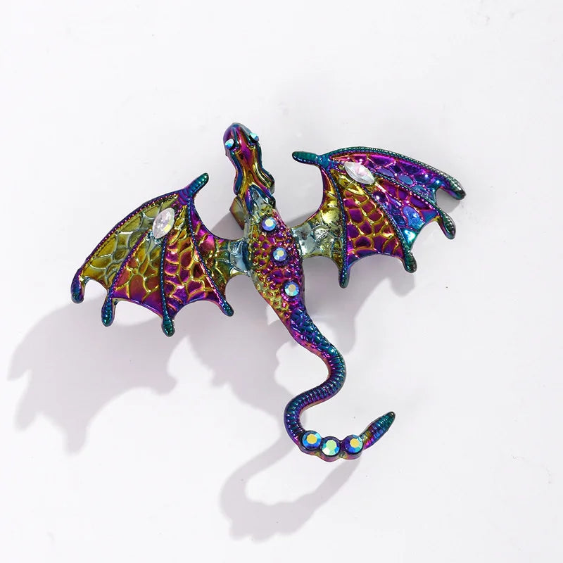 Fashion Enamel Dragon Brooches Men Women Rhinestone