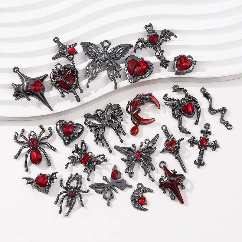 10pcs Dark Gothic Retro Black Butterfly Spider Cross