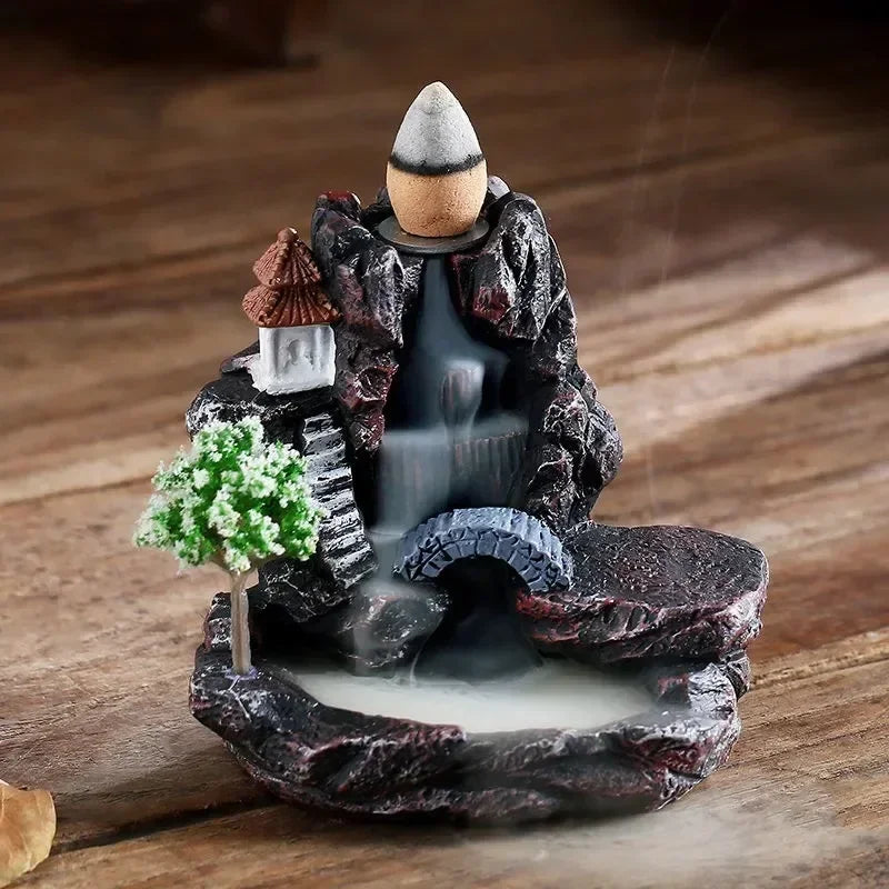 Backflow Incense Burner Mountain River Waterfall Aroma Smoke Zen Censer