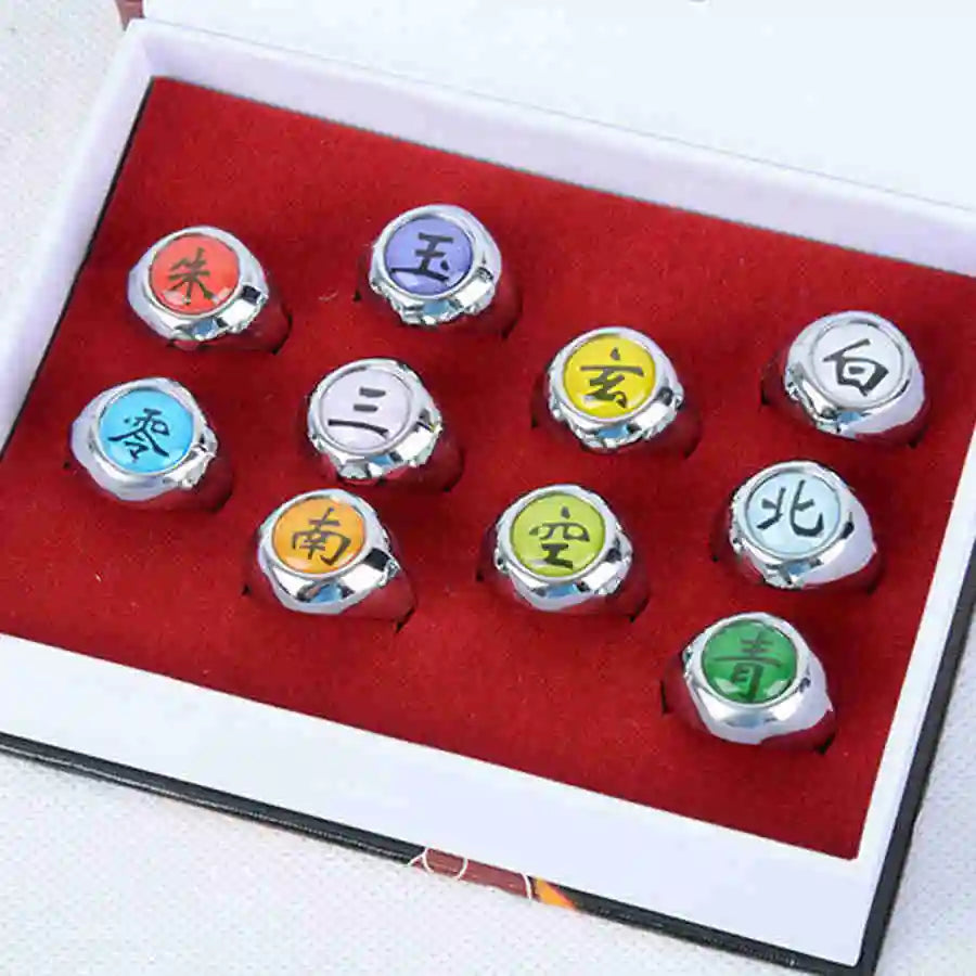 10PCS Set Anime Akatsuki Itachi Metal Rings Cartoon Cool Cosplay Accessory