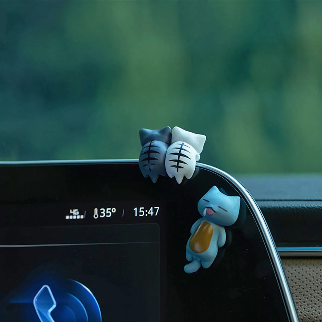 6pcs PVC Cartoon Cat Figurines Car Dashboard Plant Pots Screen Edge Decor