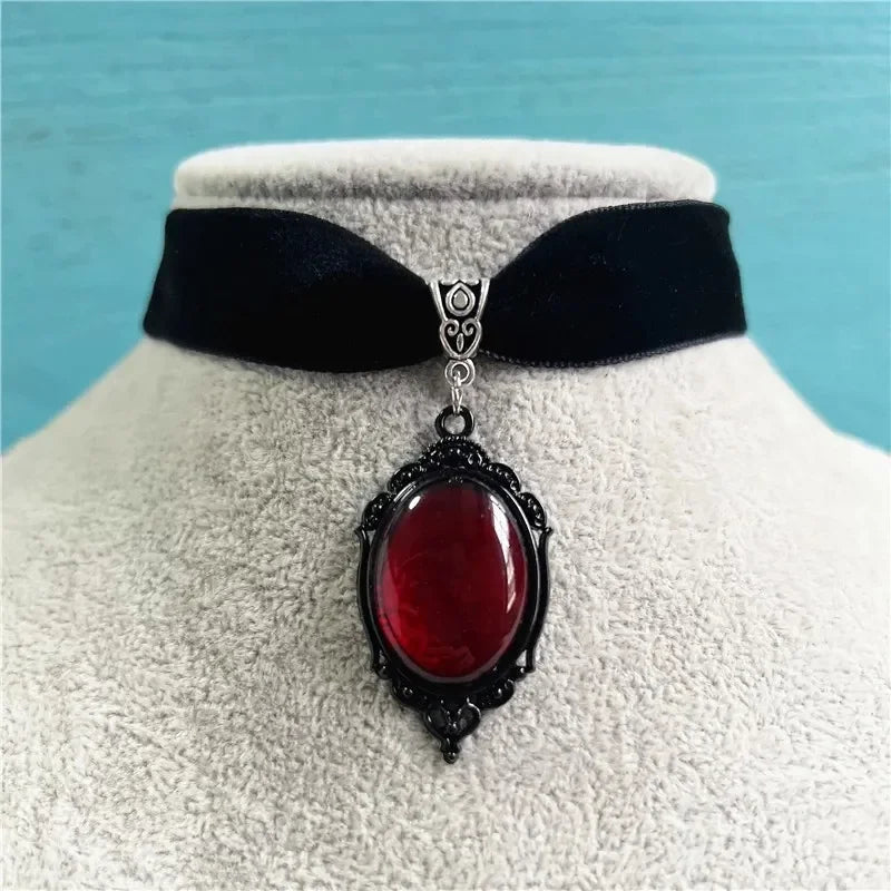 Gothic Vampire Cameo Pendant Choker Velvet Necklace