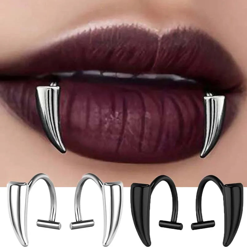 1pair Stainless Steel Sharp Teeth Fake Piercing Lip