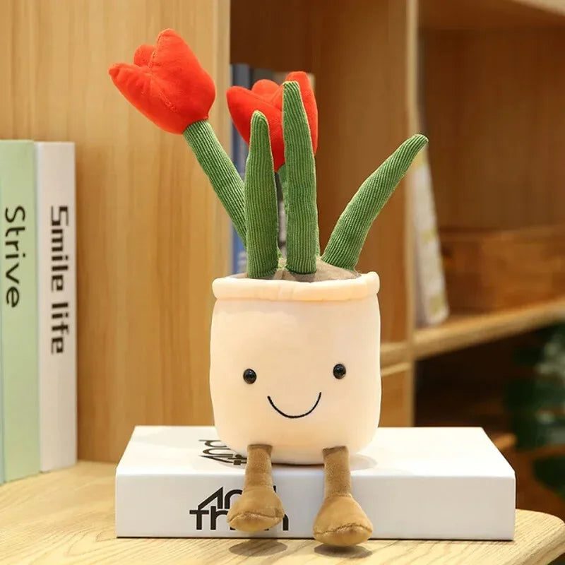 Lifelike Tulip Plant 33CM Plush Soft Stuffed Toys Potted Flower Bookshelf