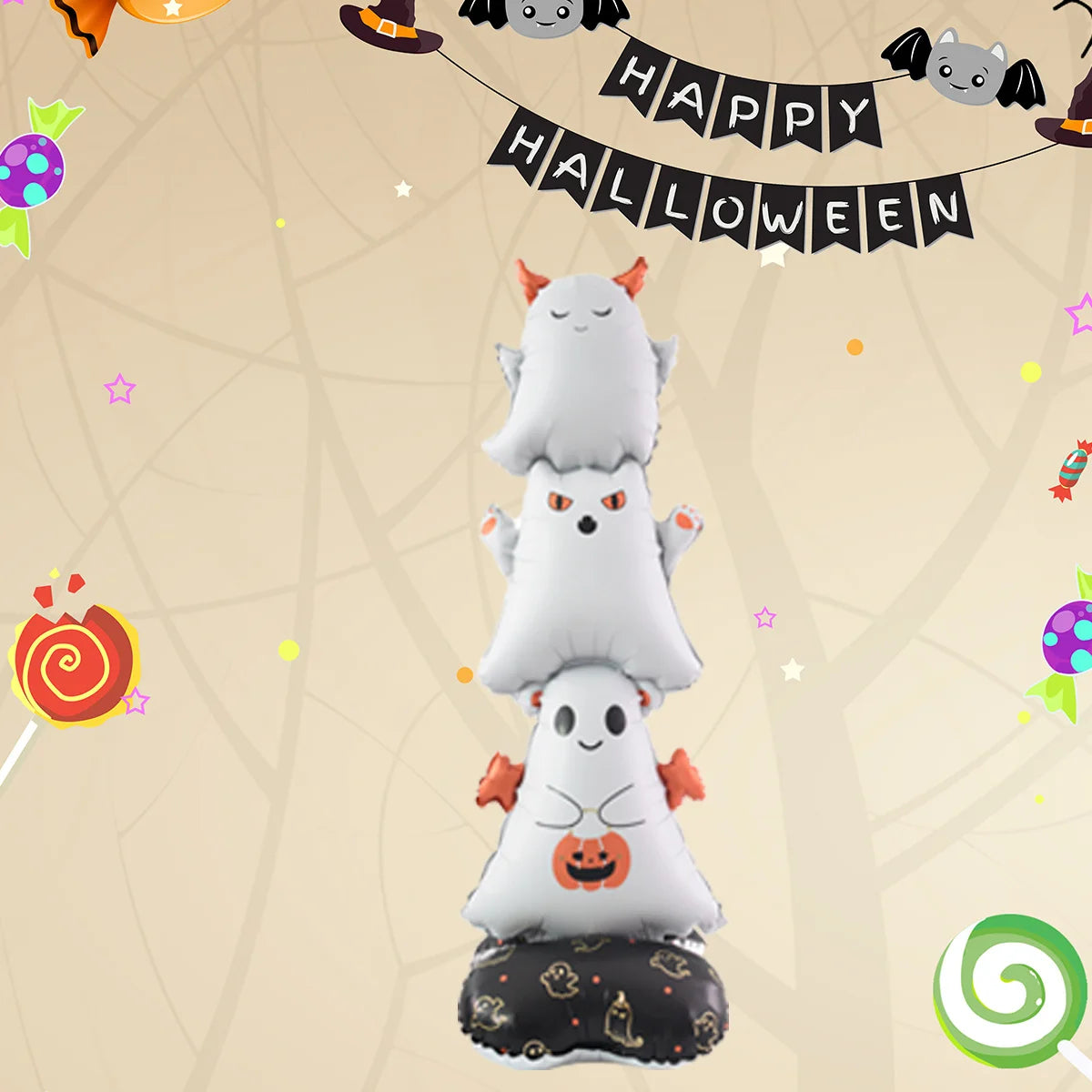 1set Giant Stand Pedestal Halloween Party Balloons Ghost Skull Pumpkin Tree