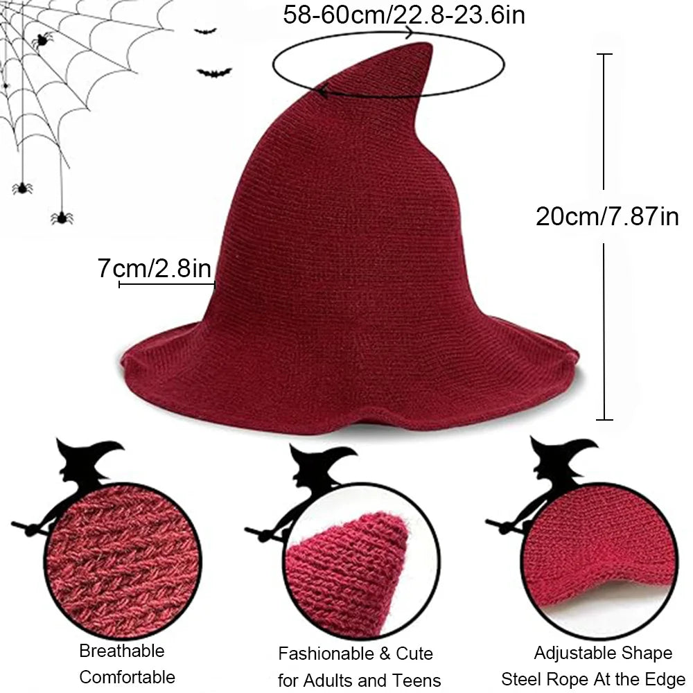 Halloween Witch Hat Long Point Hat Knitted Cap Women Halloween Party Cosplay
