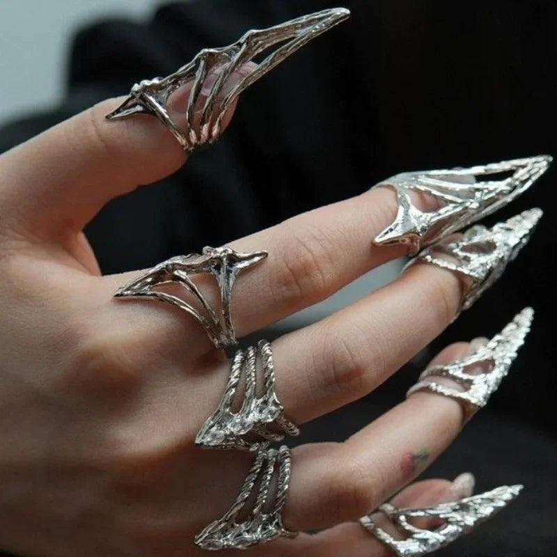 New Punk Metal Nail Set Skeleton Ring Spicy Girl Trend Geometric Setting