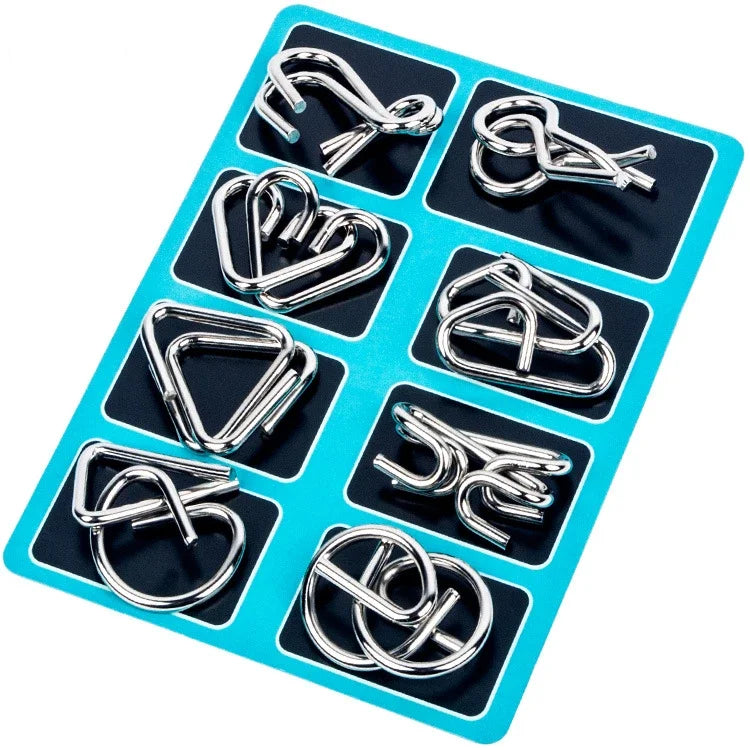 8Pcs Set Metal Montessori Puzzle Wire Mind Brain Teaser Puzzles Children Adults