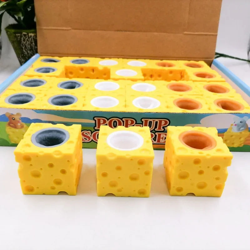 Pop Up Mouse Cheese Block Squeeze Toy Hide Seek