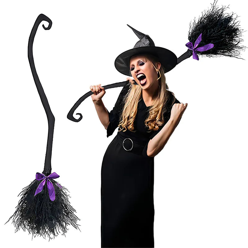 Halloween Witch Broom Decorations Magic Plastic Scary Prop Cosplay Party