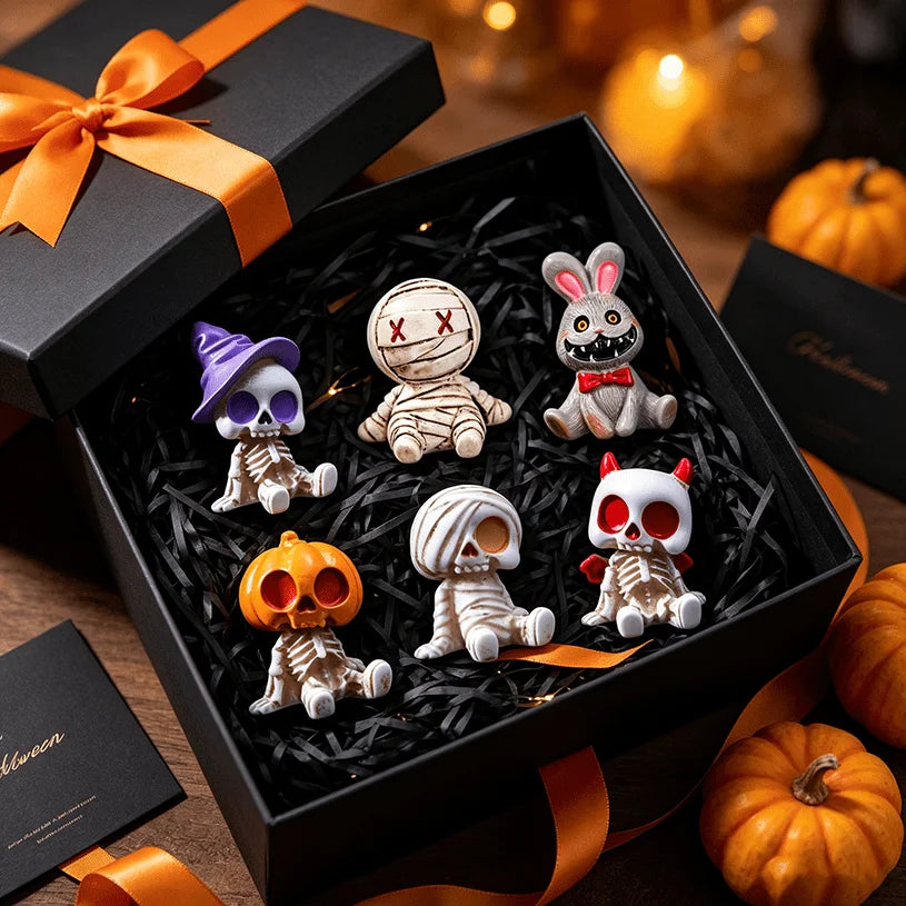 6pcs Halloween Resin Skeleton Mummy Figurines Mini Statues DIY Micro Landscape