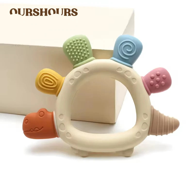 Baby Dinosaur Silicone Teething Toys BPA Free Easy Grip Infant Teether Chew