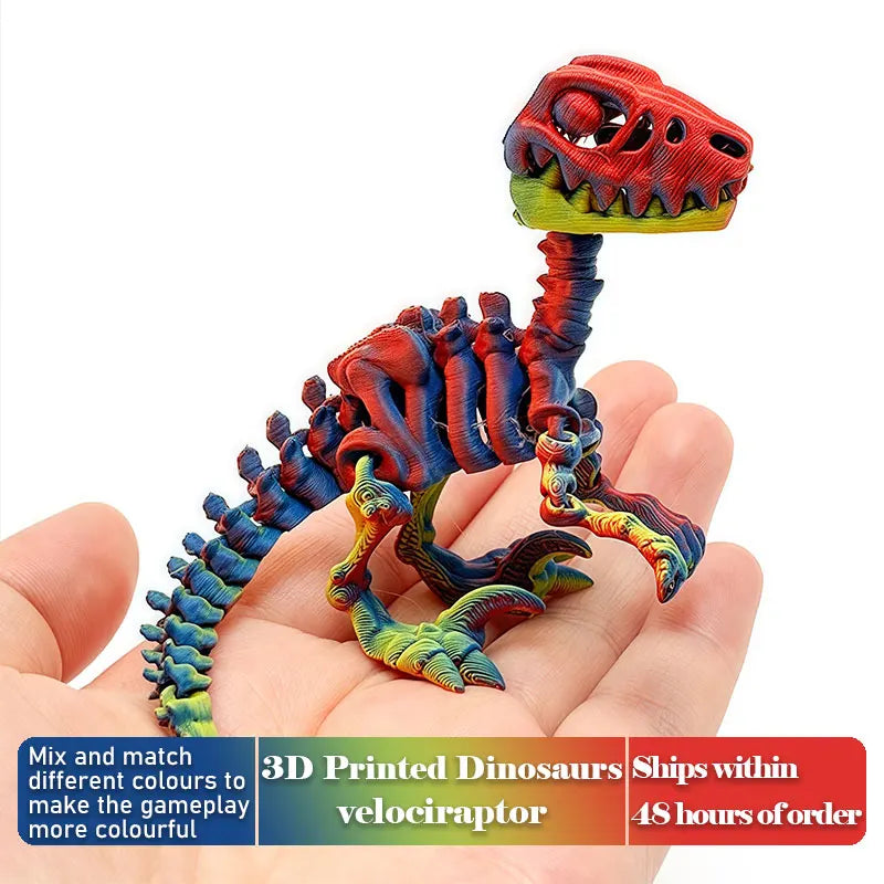 Mini 3D Printed Dinosaur Skeleton Model Movable Joints Velociraptor Decor Office