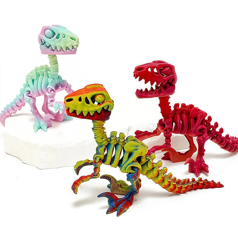 Mini 3D Printed Dinosaur Skeleton Model Movable Joints Velociraptor Decor Office