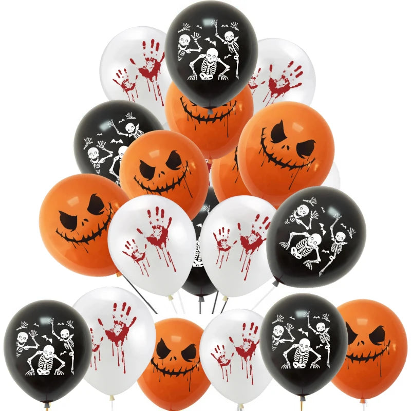 12-30pcs 12 In Latex Balloons 3 Styles Bloody Hand Skull Scary Expression Balloons