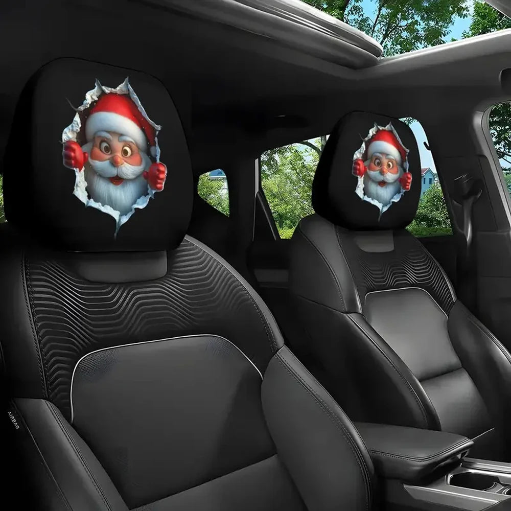 2PCS Funny Slanted Eyes Cartoon Print Car Headrest Halloween Christmas Holiday