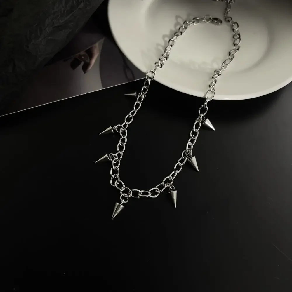 Men Punk Style Rivet Tassel Necklace Hip Hop