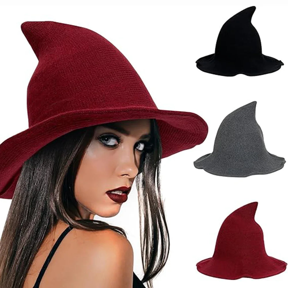 Halloween Witch Hat Long Point Hat Knitted Cap Women Halloween Party Cosplay
