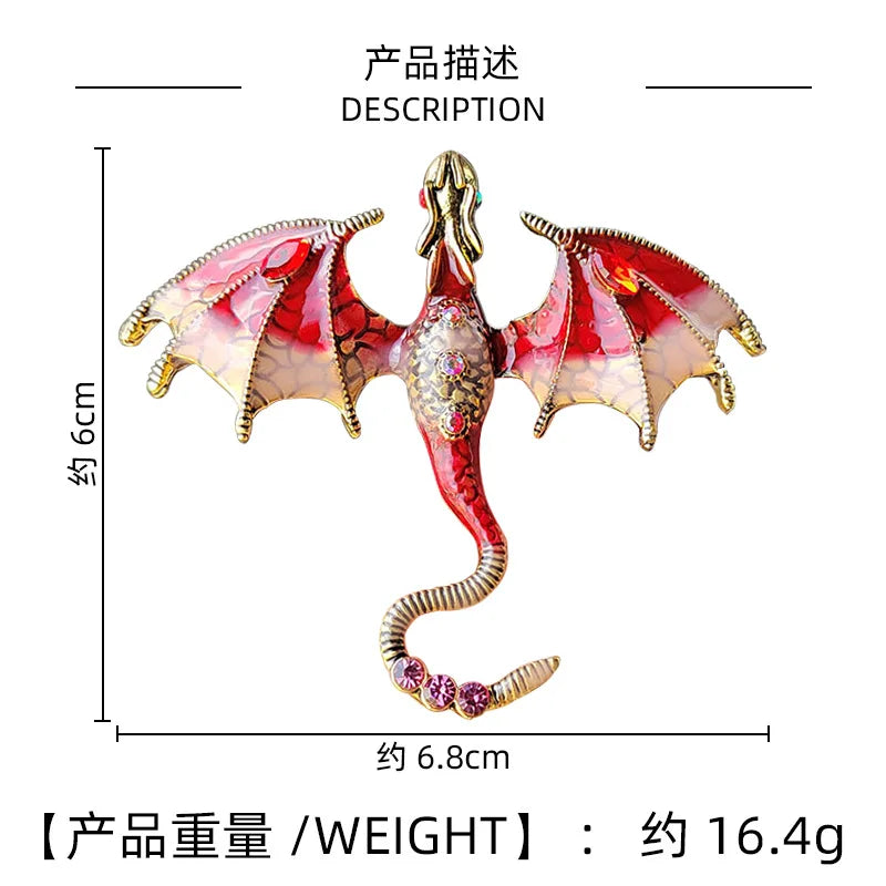 Fashion Enamel Dragon Brooches Men Women Rhinestone
