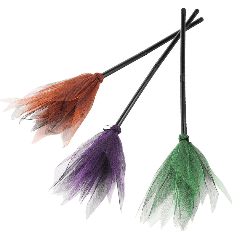 Halloween Witch Wizard Cosplay Props Black Magic Hats Flying Broomstick Decor