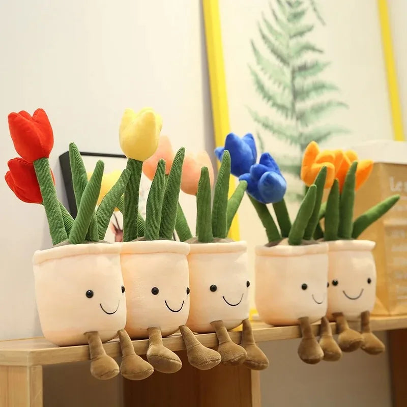Lifelike Tulip Plant 33CM Plush Soft Stuffed Toys Potted Flower Bookshelf