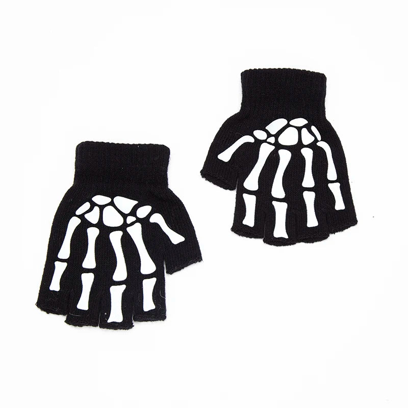 New Adult Kids Halloween Skeleton Skull Half Finger