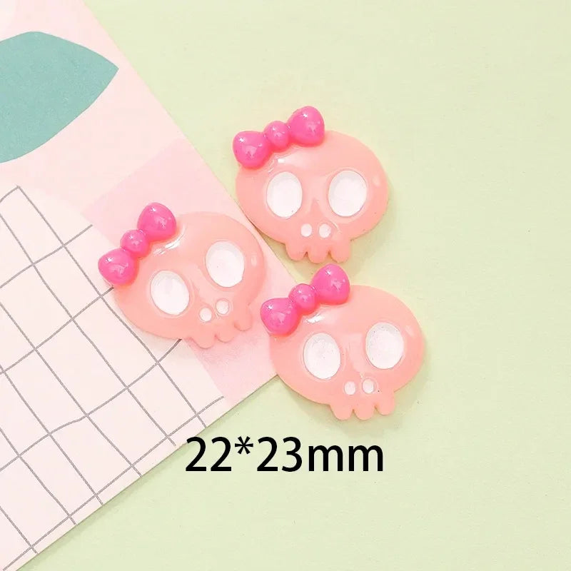 10pcs Macaron Color Skull Bow Skeleton Resin Handmade