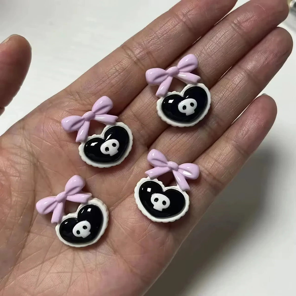 10pcs Macaron Color Skull Bow Skeleton Resin Handmade