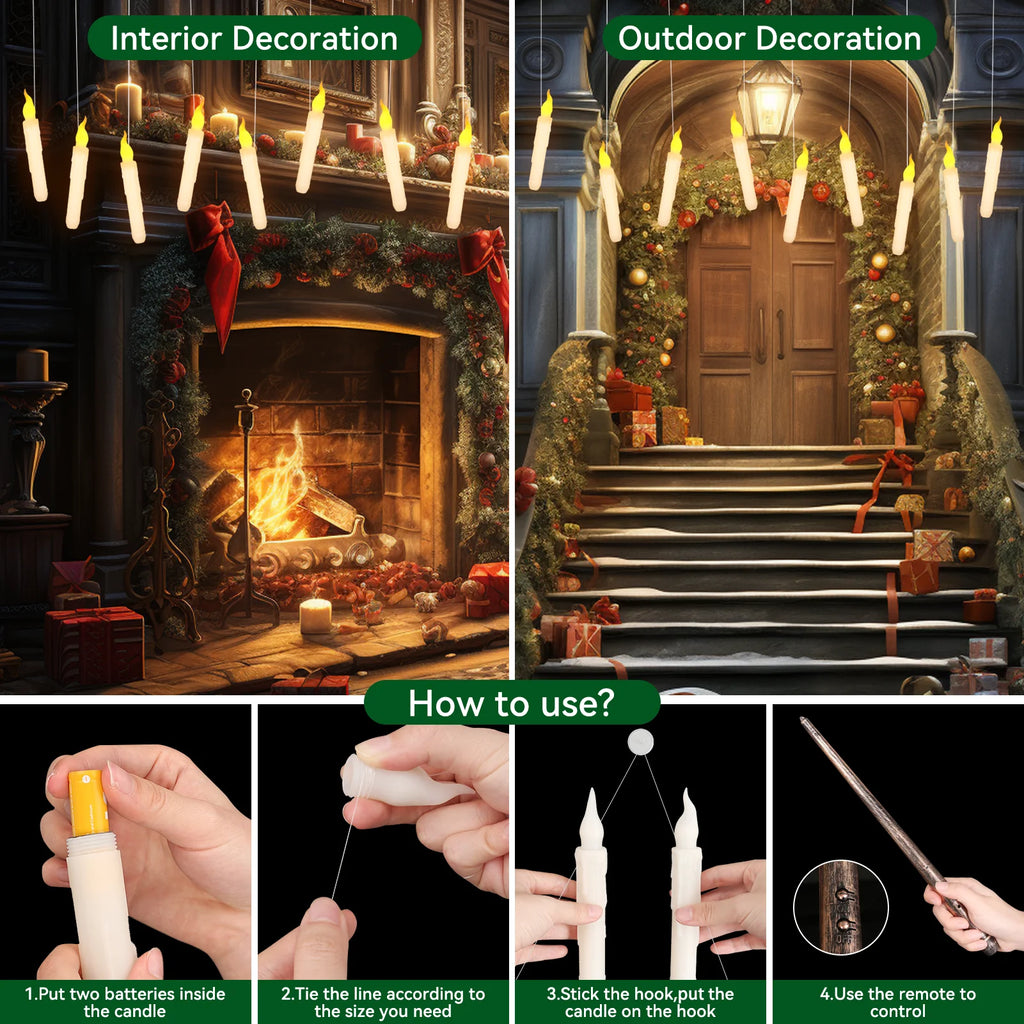 Halloween LED Floating Candles Magic Wand Remote Battery Operated Potter