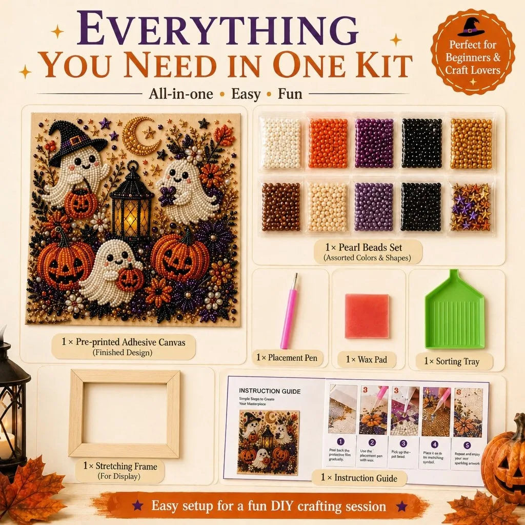 Halloween Ghost Pumpkin 3D Pearl Art DIY Kit