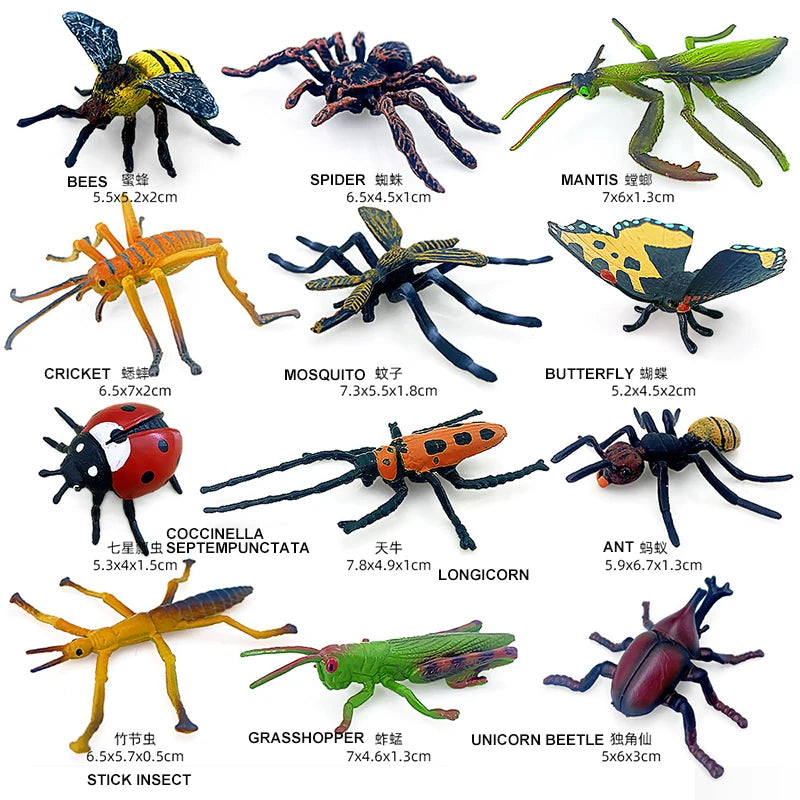 12pcs Wild Insect Animals Model Set Butterfly Scorpion Mantis Cicada Lizard