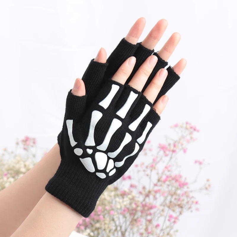 New Adult Kids Halloween Skeleton Skull Half Finger