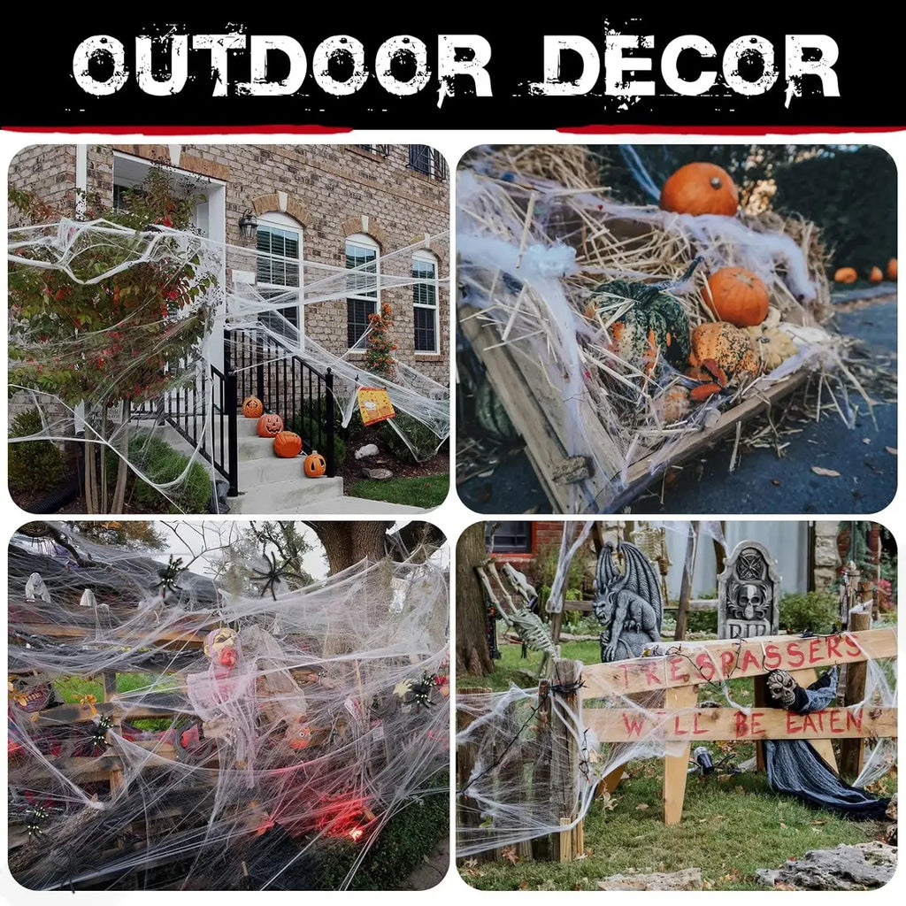 200 sqft Spider Webs Halloween Decorations Fake Spiders Super Stretch Cobwebs