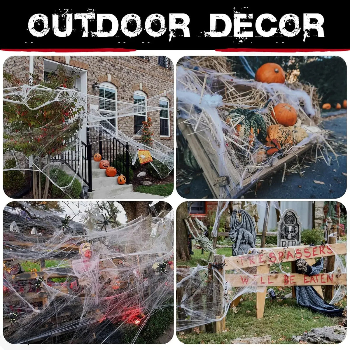 200 sqft Spider Webs Halloween Decorations Fake Spiders Super Stretch Cobwebs