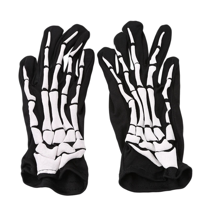 Halloween Gloves Black White Makeup Props Skull Ghost Claw
