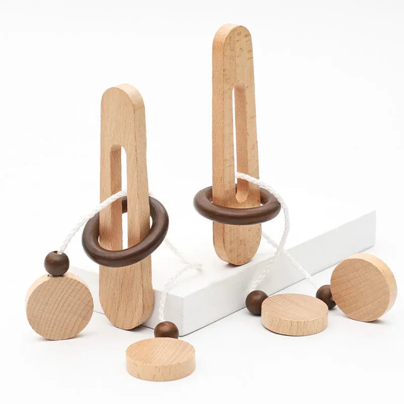 3D Wooden Interlocking Ring Puzzle Logic Spatial Thinking Training Game Focus