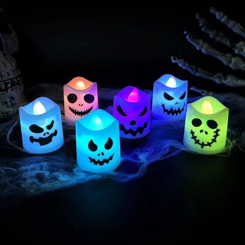 6pcs Halloween Led Ghost Pumpkin Candle Light Glow