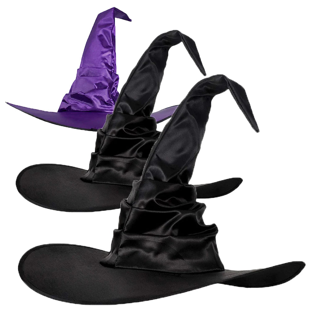 Halloween Witch Hat Black Folds Wizard Hats Women Men Masquerade Party Cosplay