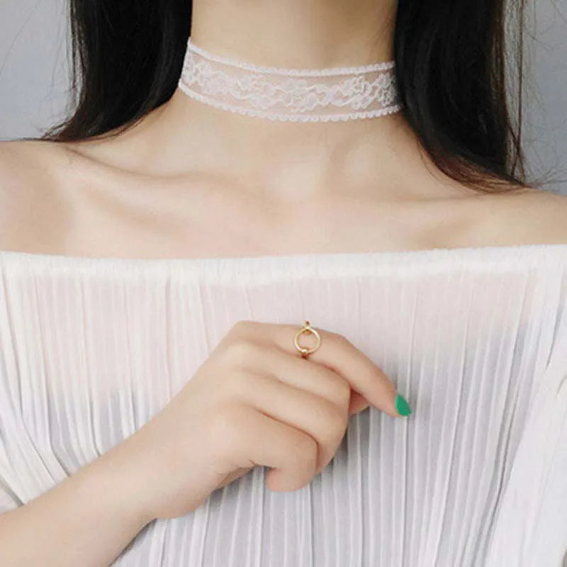 Short Lace Choker Necklace Women Girl Black White
