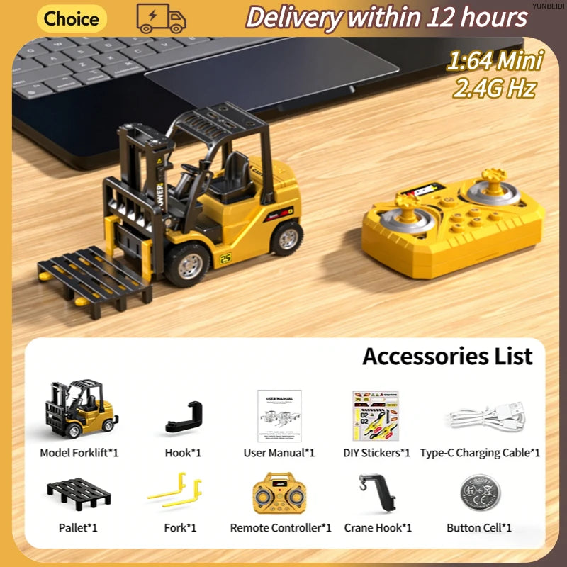 1:64 Remote Control Alloy Truck Forklift Trailer Worktop Mini Bluetooth RC