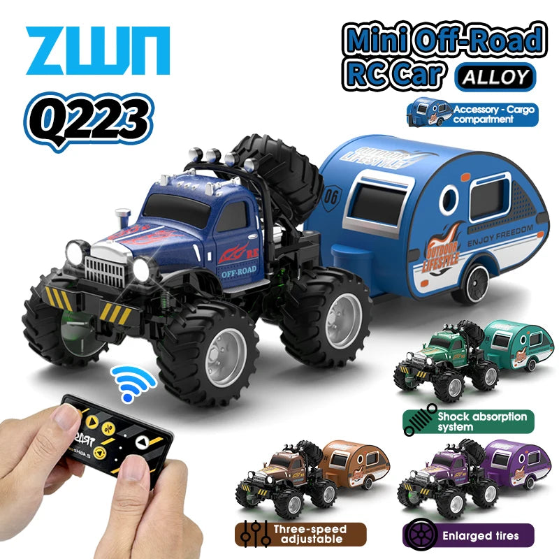 Q222 Q223 1:64 Mini RC Truck Trailer Monster-Regulating Alloy Terrain